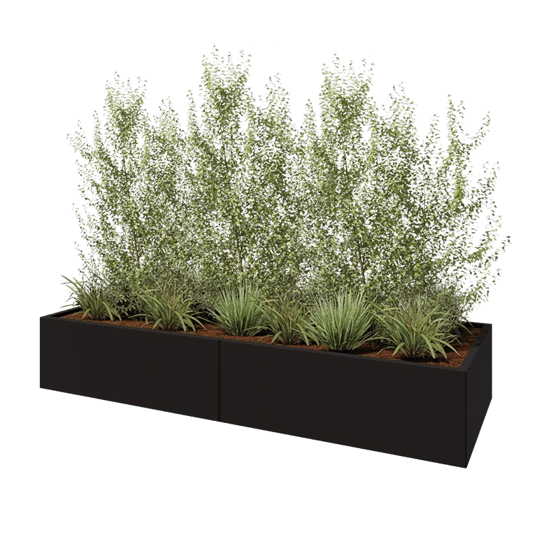 Jardinière XXL en acier - Rectangle - 240 x 80 x 40 cm - RAL9005 mat (noir) - Sanc plaque de fond