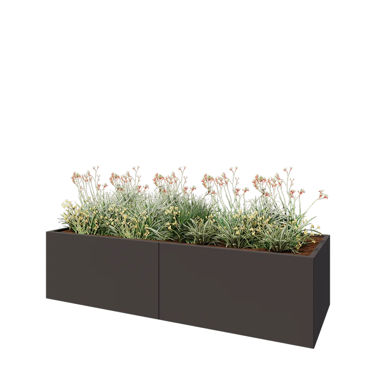Jardinière XXL en acier - Rectangle - 240 x 80 x 60 cm - RAL7016 mat (gris anthracite) - Avec plaque de fond