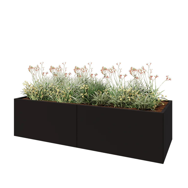 Jardinière XXL en acier - Rectangle - 240 x 80 x 60 cm - RAL9005 mat (noir) - Sanc plaque de fond