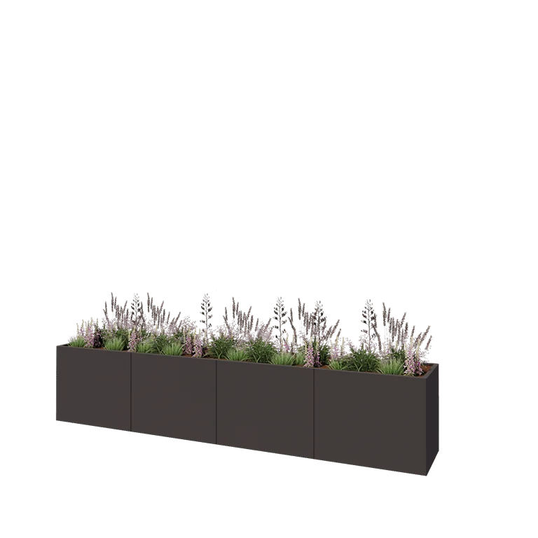Jardinière XXL en acier - Rectangle - 400 x 60 x 80 cm - RAL7016 mat (gris anthracite) - Avec plaque de fond