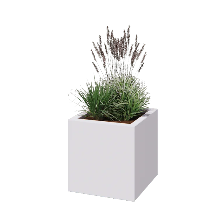 Jardinière en polyester - Carré - 50 x 50 x 50 cm - RAL9010 mat (blanc) - Avec fond