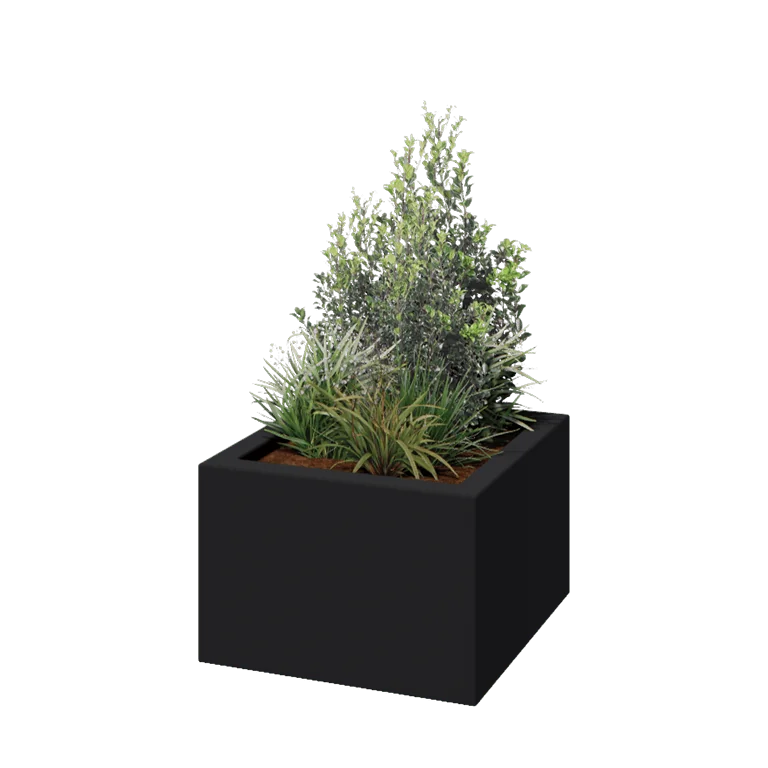 Jardinière en polyester - Carré - 60 x 60 x 40 cm - RAL7021 mat (gris noir) - Avec fond