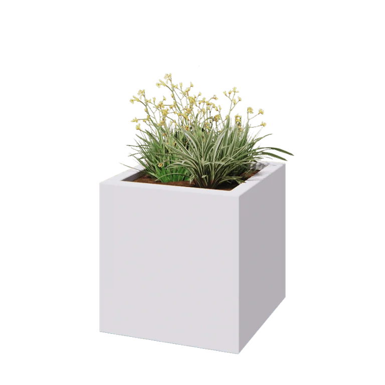 Jardinière en polyester - Carré - 60 x 60 x 60 cm - RAL9010 mat (blanc) - Avec fond