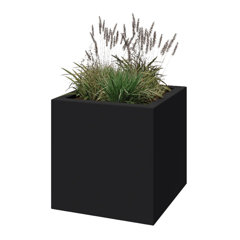 Jardinière en polyester - Carré - 70 x 70 x 70 cm - RAL7021 mat (gris noir) - Avec fond