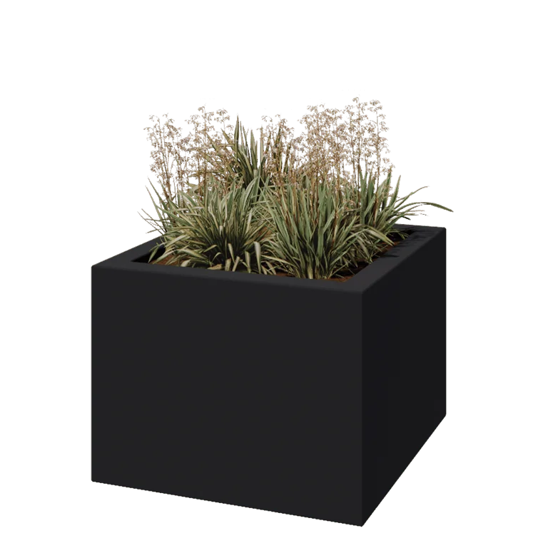 Jardinière en polyester - Carré - 80 x 80 x 60 cm - RAL7021 mat (gris noir) - Avec fond