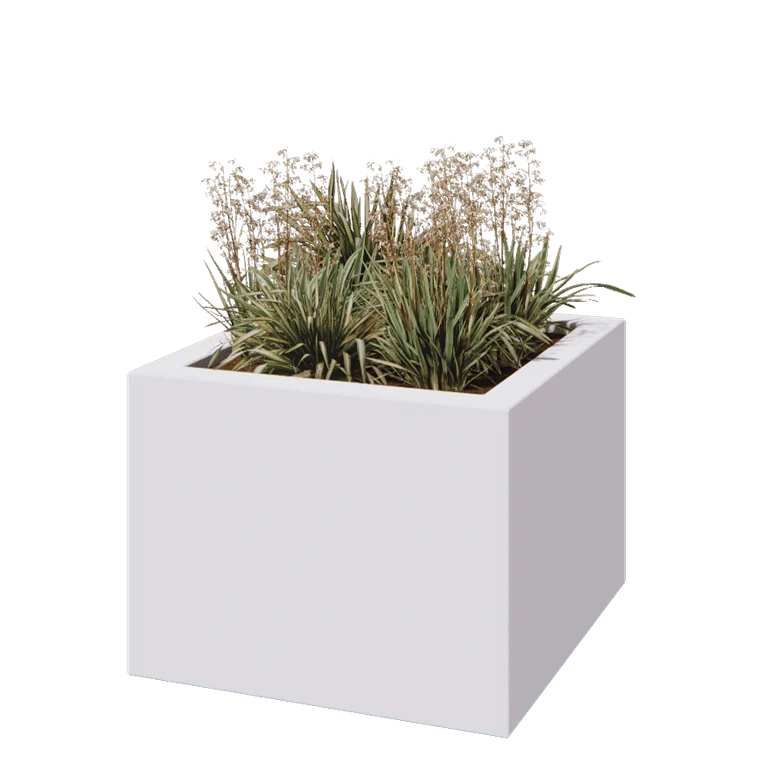 Jardinière en polyester - Carré - 80 x 80 x 60 cm - RAL9010 mat (blanc) - Avec fond
