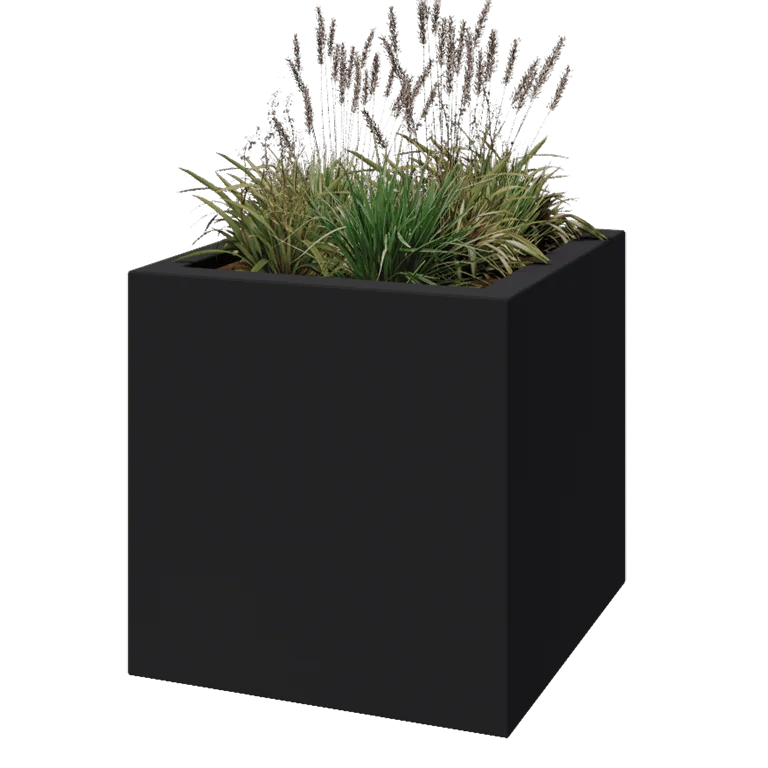 Jardinière en polyester - Carré - 80 x 80 x 80 cm - RAL7021 mat (gris noir) - Avec fond