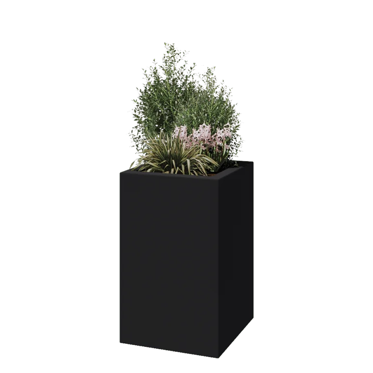 Jardinière en polyester - Carré - 50 x 50 x 80 cm - RAL7021 mat (gris noir) - Avec fond