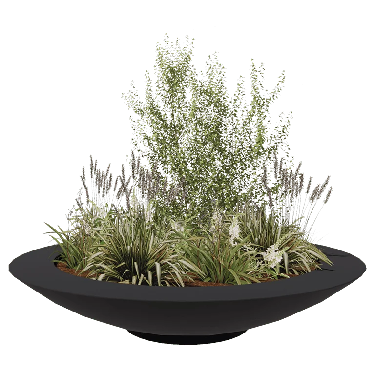 Jardinière en polyester - Coupe - Ø 200 x 40 cm - RAL7021 mat (gris noir) - Avec fond