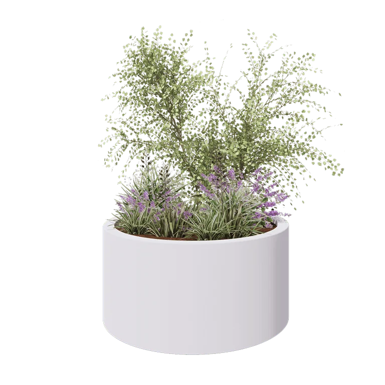 Jardinière en polyester - Rond - Ø 120 x 60 cm - RAL9010 mat (blanc) - Avec fond