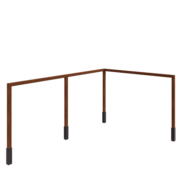 Pergola en acier Corten - Angle - 600 x 412 x 242 cm - Avec plot béton