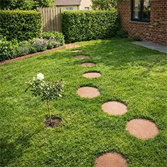 Pas japonais en acier Corten pour une allée de jardin épurée à l’aspect naturel